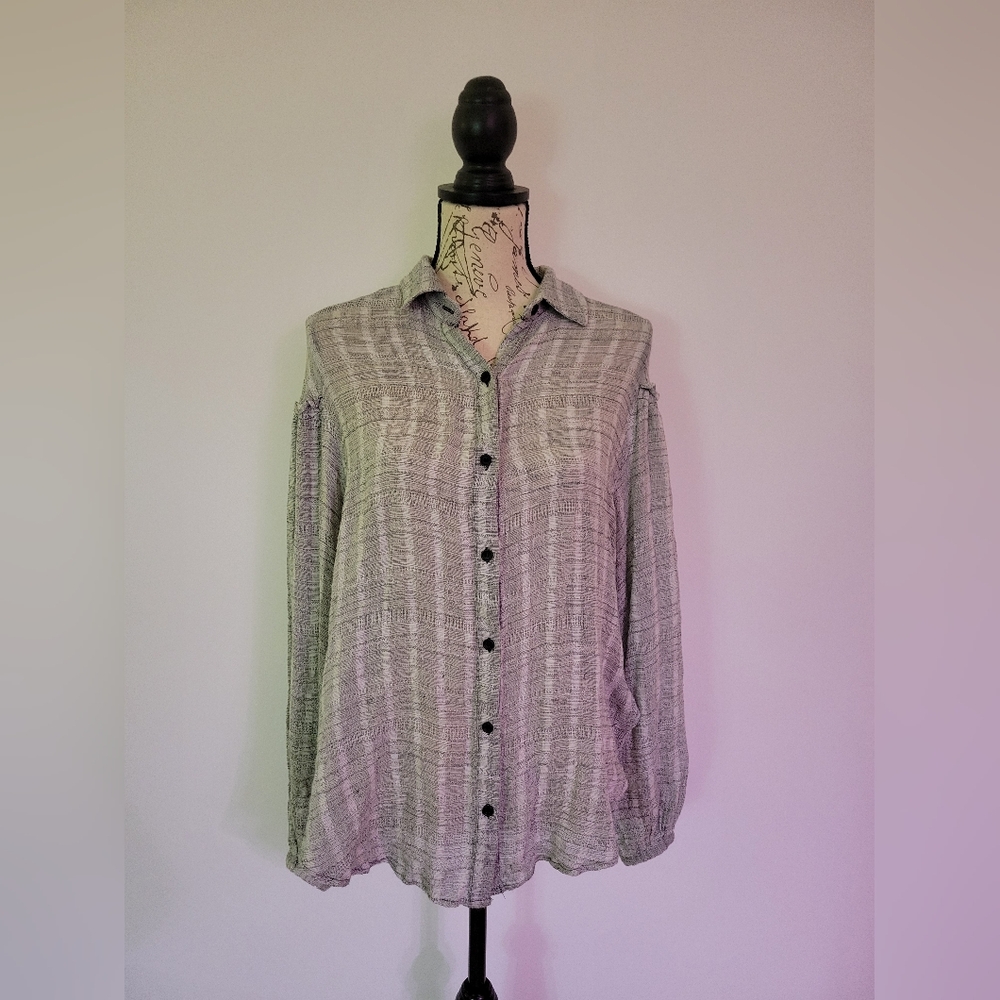 Free People Oversized Gray Button Down Blouse Size M Minimalist